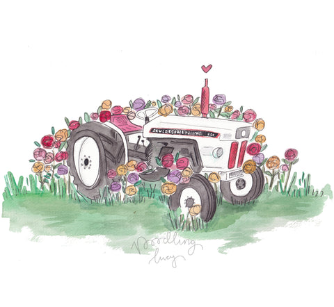 David Brown Valentines Vintage Tractor A4 Original Illustration